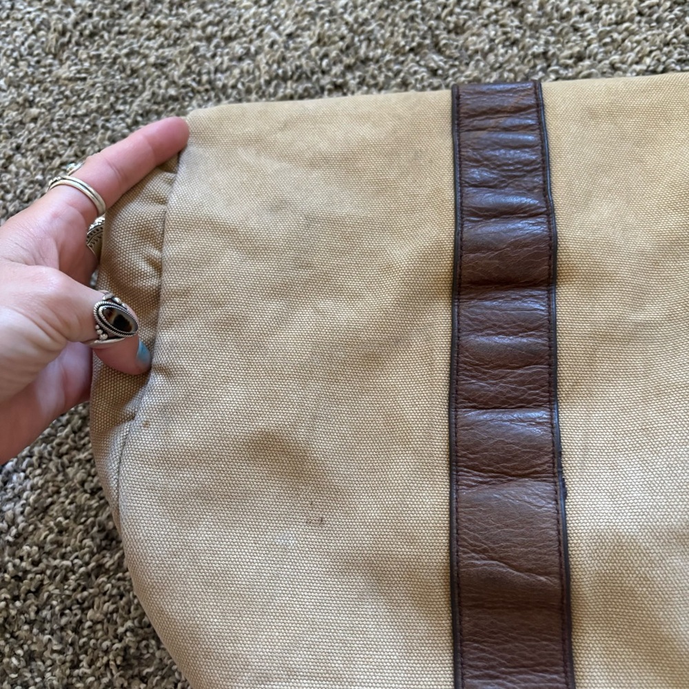 Vintage Rugby Ralph Lauren Khaki Canvas & Leather Small Duffle Tote Bag Monogram - Picture 6 of 16